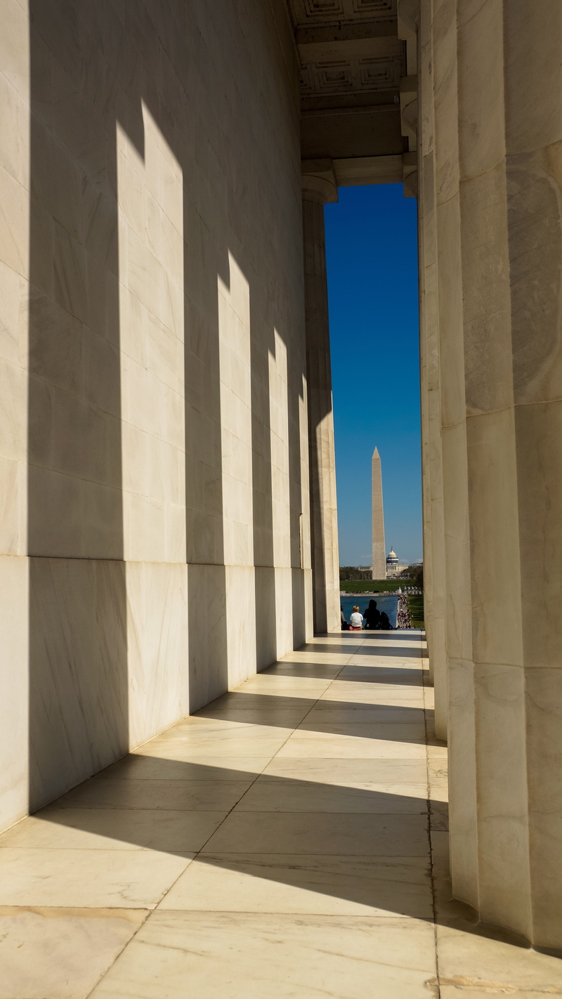 outdoors, exterior, lincoln, usa, national mall, shadow, ancient civilization, day, sky, lincoln memorial, nature, neo-classical, building, 5K, marble