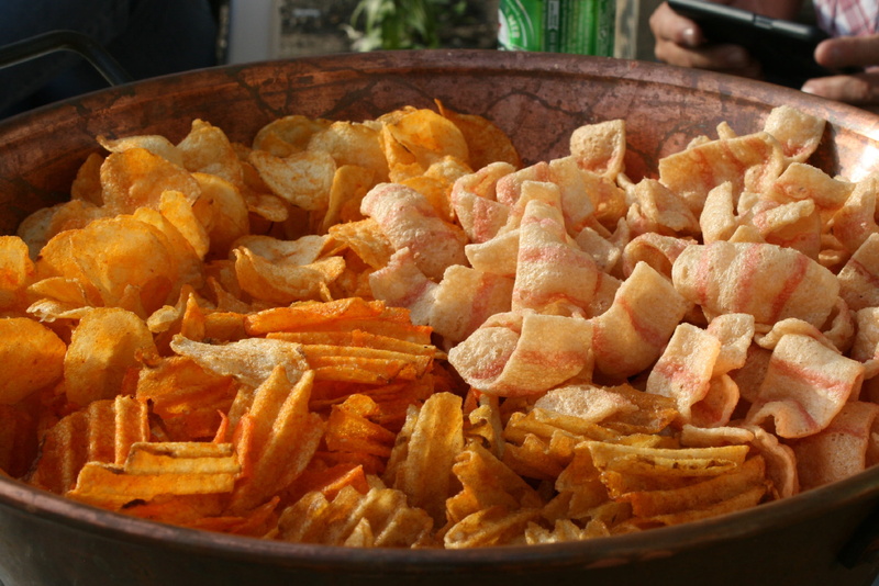salty, large group of objects, meat, indoors, salty snack, ready-to-eat, potato chips, chips, unhealthy, temptation, nibble, still life, food and drink