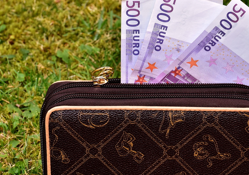 Purse, 500 Euro, pay, three, focus on foreground, outdoors, high angle view, Bank Note, wealth, money, economy, text, euro, currency, wallet, banknotes