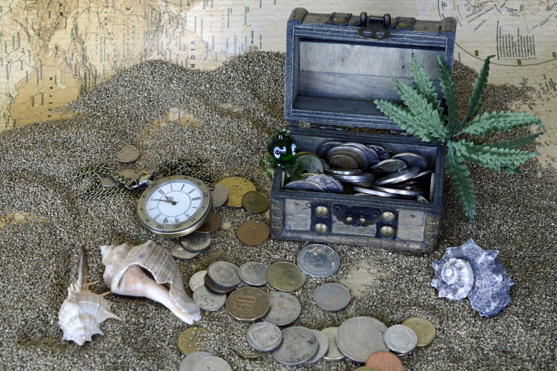 food and drink, coins, day, decoration, indoors, large group of objects, still life, abundance, retro styled, plant, map, food, container, antique, time