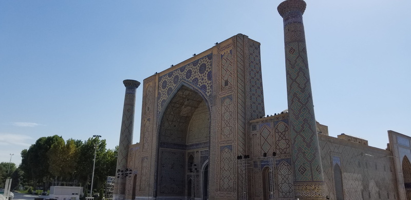 ulugh beg madrasa, architecture, clear sky, travel destinations, no people, built structure, madrasa, place of worship, outdoors, religion, building exterior