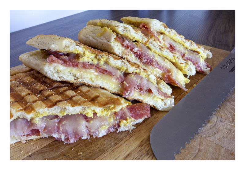 table knife, panini, meat, 5K, wooden surface, lunch, food crumbs, spices, silverware, photography, bread, knife and fork, food, toast, cheese, cutting board