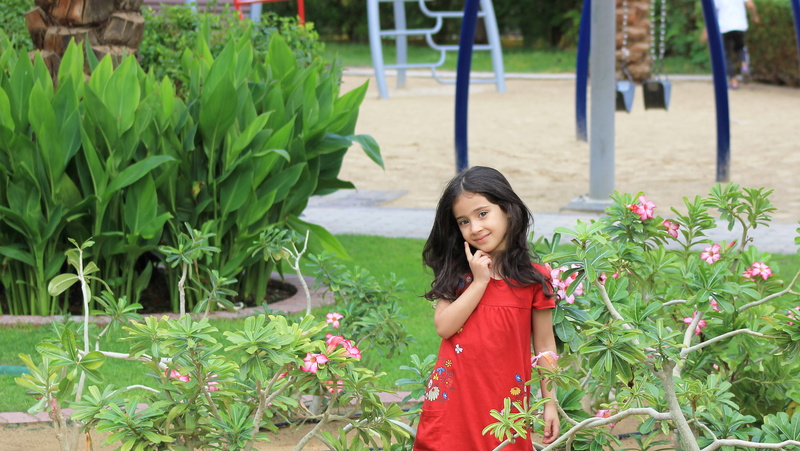 one person, standing, hair, hairstyle, fashion, real people, red, little, long hair, daytime, park, leafed, kid, beautiful woman, outdoors, girl, flowering plant