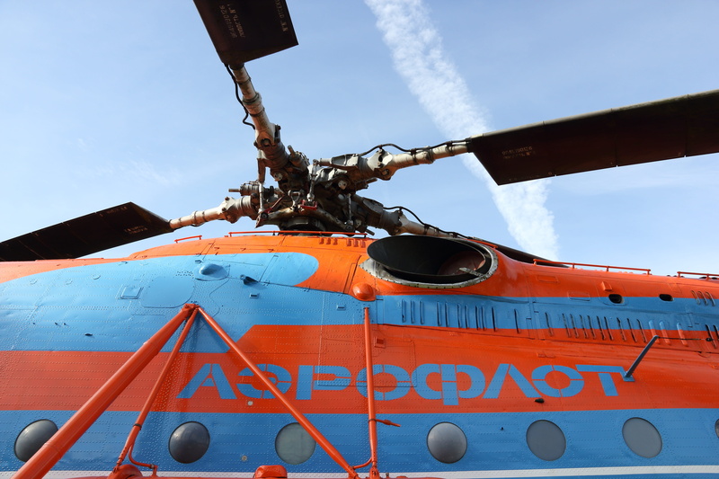 chopper, cyclic, collective, no people, fuselage, museum, mil, emergency services occupation, mil mi 61, red, sky, nature, rotorhead, cloud - sky, helicopter