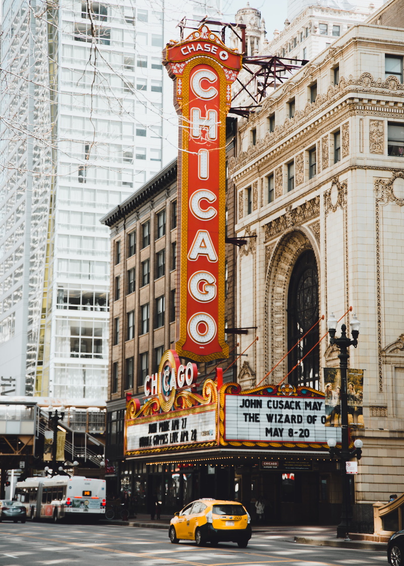 city Life, people Traveling, car, las Vegas - Nevada, cultures, transportation, chicago theatre, 4K, night, theatre, neon Light, commercial Sign, downtown District