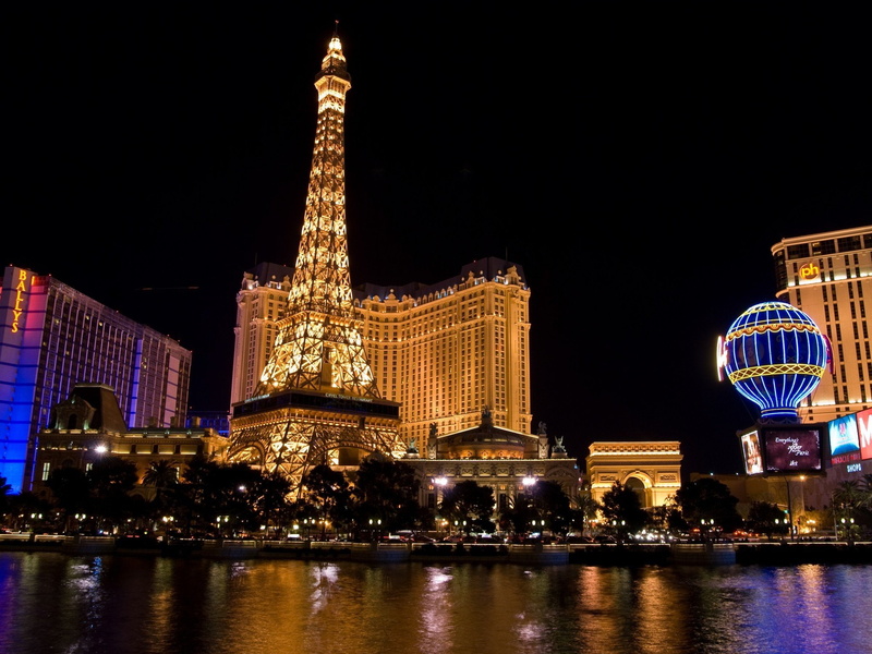 las, paris, night, vegas, 1080P