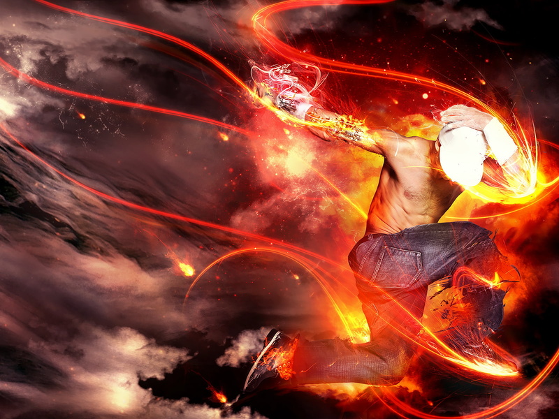 photo manipulation, men, burning, lifestyles, red, digital art, fire - natural phenomenon, heat - temperature, long exposure, glowing, shapes, night, motion