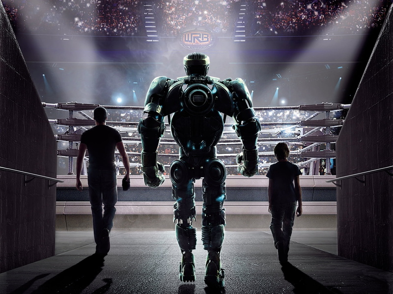robot, Real Steel, night, movie, Hugh Jackman, urban Scene, tribune, steel, still, people, futuristic, dark, sport, men, the ring, the film, actors, screenshot