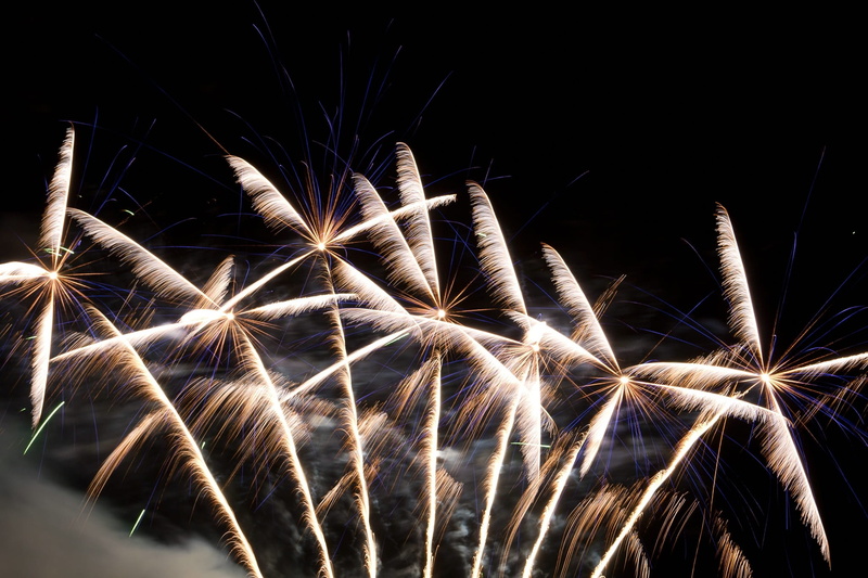 arts culture and entertainment, New YearS Eve, lights, vibrant Color, multi colored, sylvester, exploding, black Color, light, yellow, Night, firework - Man Made Object