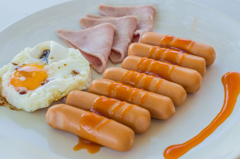 view, top, bacon, morning, full, pork, meat, no people, cuisine, delicious, sausage, food, dish, photo, processed meat, 5K, bread, fried egg, indoors