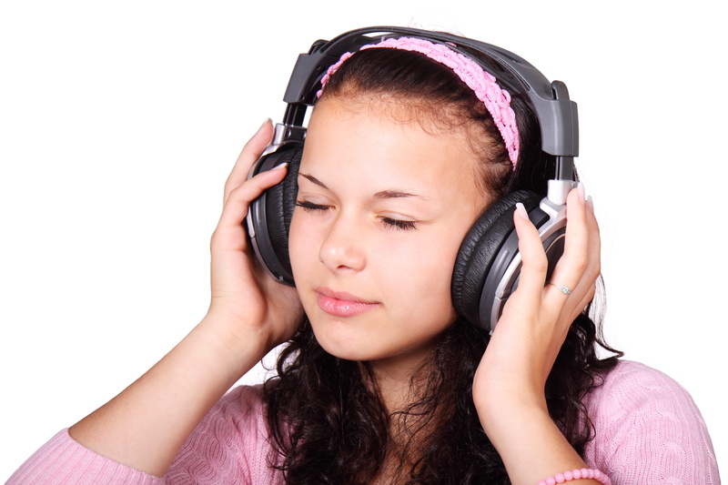 indoors, listen, woman, teenager, female, hairstyle, young, wearing, eyes closed, sound, females, music, studio, noise, child, girl, eyes, 4K, one person
