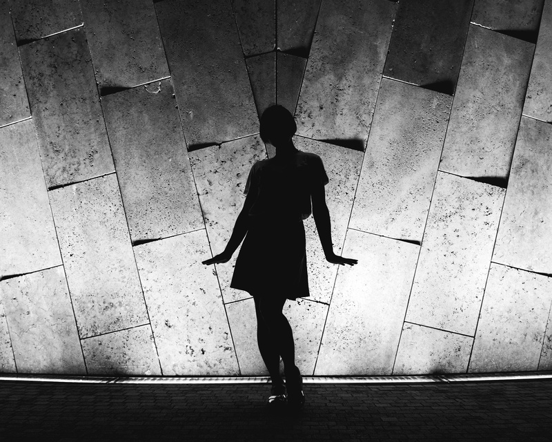 adult, white, fashion, females, modern, standing, monochrome, wall, urban Scene, people, urban, cute, city, sport, beautiful, shape, street, back Lit, black Color