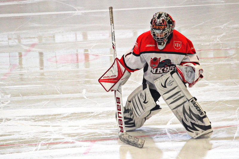 headwear, helmet, play, clothing, hockey, game, weapon, arena, 2K, front view, sports, athlete, sport, ice skating rink, the replacement goalkeeper, people