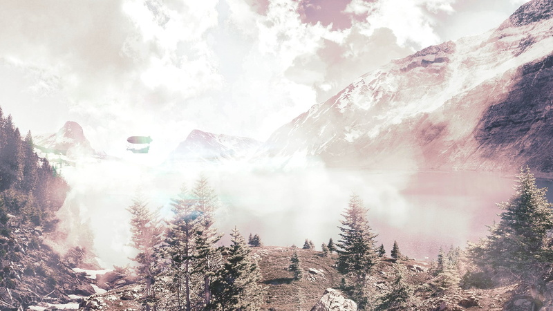 cloud - sky, Zeppelin, outdoors, tree, sky, tranquility, snowcapped mountain, land, low angle view, coniferous tree, beauty in nature, mountain, no people