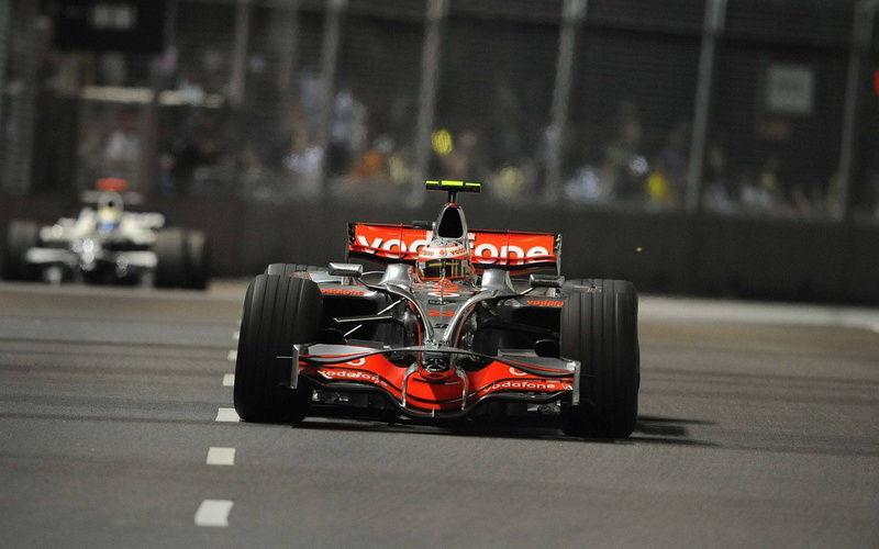 Lights, Speed, 2008, Heikki Kovalainen, Marina Bay, Track, McLaren MP4-23, Night, The Singapore Grand Prix, Marina Bay Street Circuit, 1080P, Photo, Formula 1