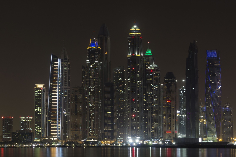 sea, skyscrapers, vision, brilliant, spire, outdoors, illuminated, sky, urban skyline, palaces, building, Night, Skyscraper, nightlife, office, reflections