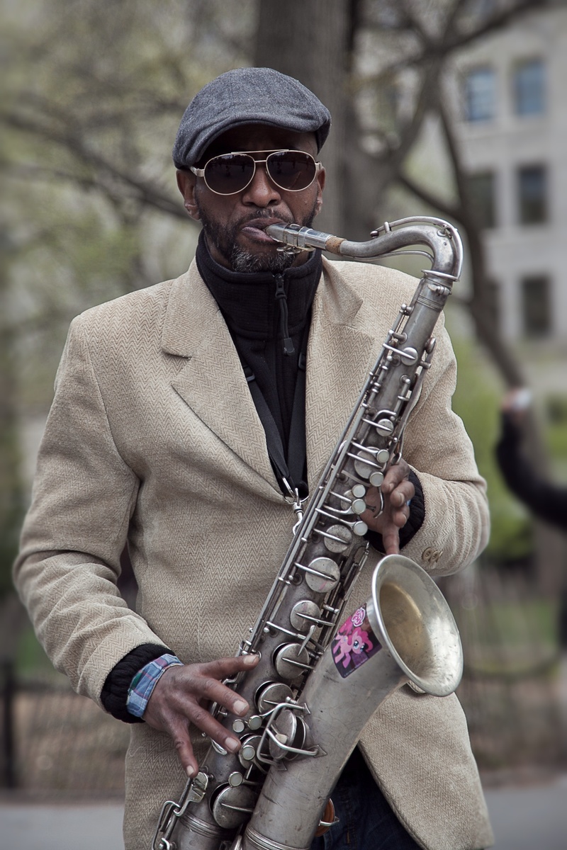 sound, glasses, sax, male, musical Instrument, suit, clothing, men, brass, play, saxophonist, new york, males, performer, artist, music, acoustic, mature men