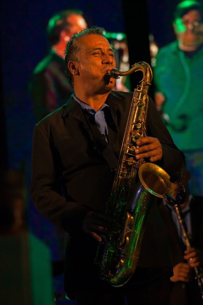 monterrey, jazz music, culture, artist, 4K, night, focus on foreground, standing, musician, adult, mature men, saxophonist, stage, mature adult, arts culture and entertainment