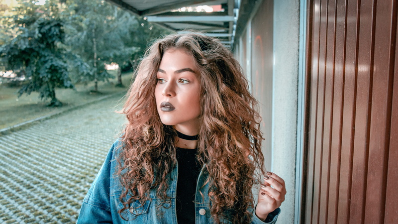 garden, pretty, hair, female, looking, make up, young adult, hairstyle, adult, denim jacket, bright, street, wearing, beauty, young women, style, adolescent