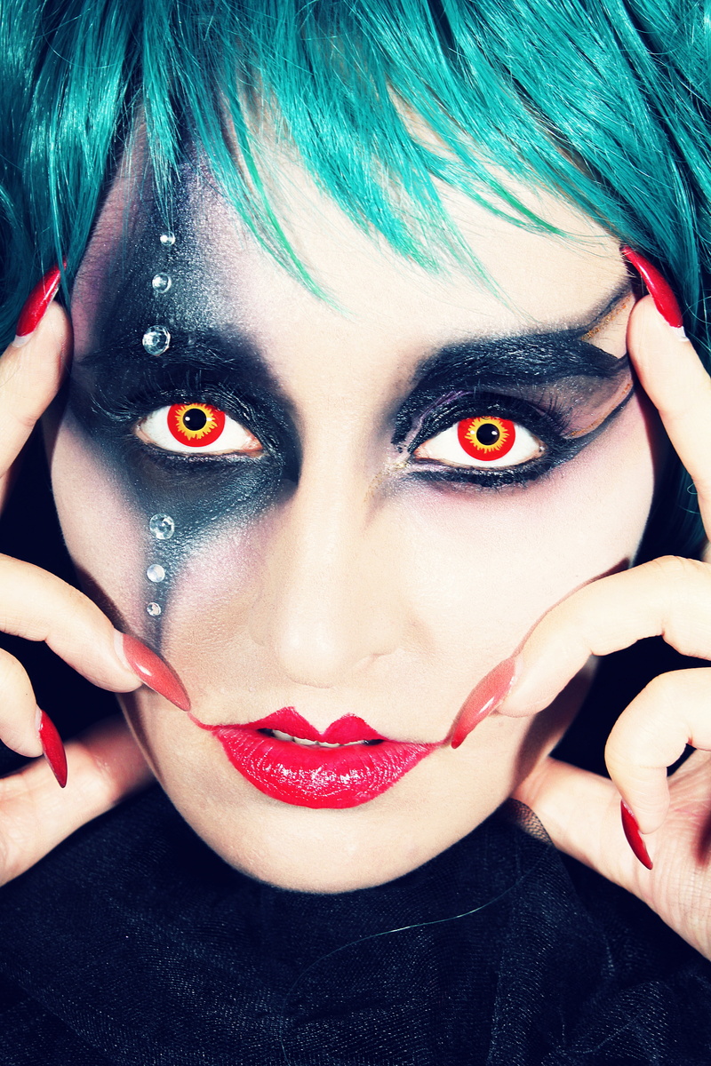 photo, front view, scary, fear, hairstyle, evil, looking at camera, women, human lips, beauty, close-up, creepy, spooky, human body part, red, portrait