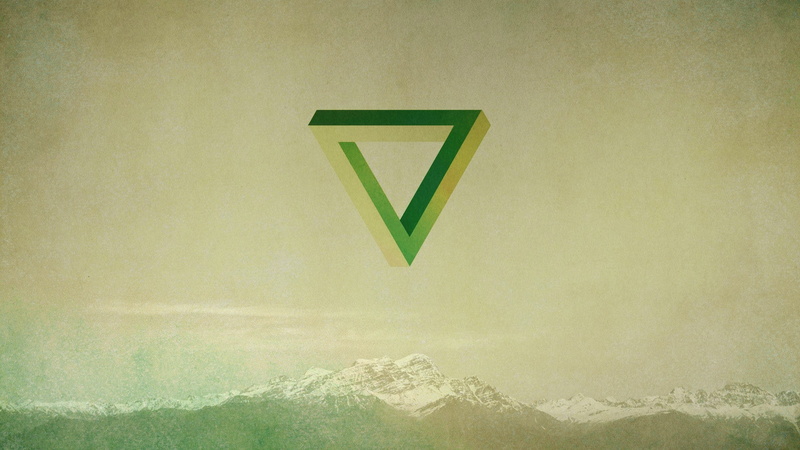 green, geometry, mountains, Penrose triangle, 1080P