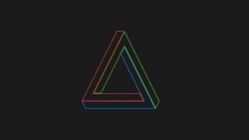 simplicity, neon, 1080P, black background, cut out, illuminated, creativity, sign, penrose triangle, black color, triangle shape, single object, studio shot