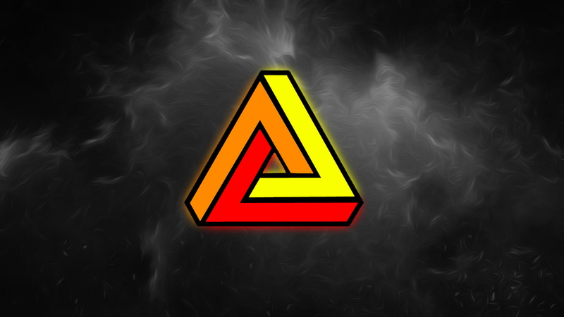 red, Penrose triangle, 2K, space, yellow, orange
