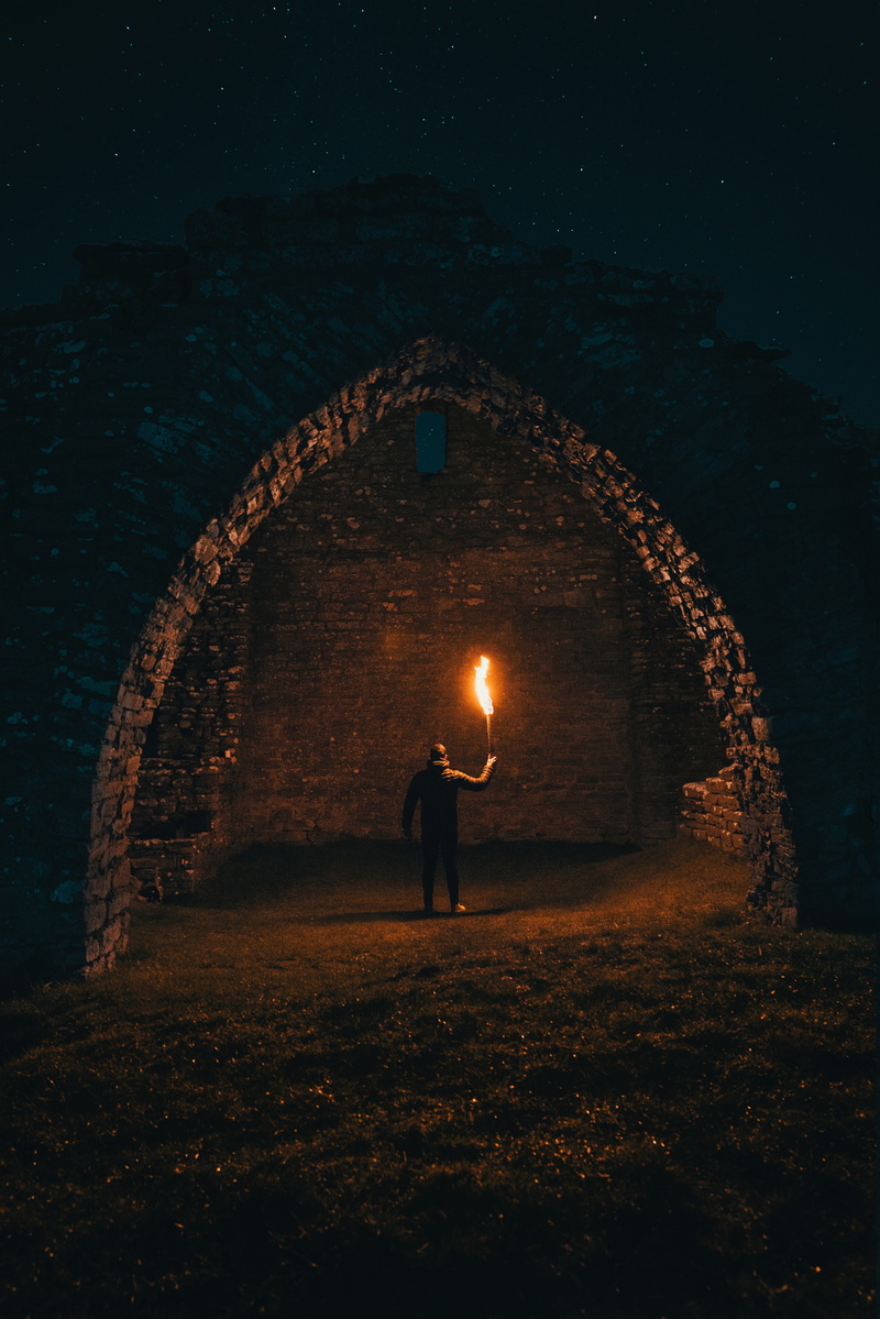 8K, nature, history, one person, building, exploration, full length, lifestyles, illuminated, real people, arch, built structure, standing, building exterior