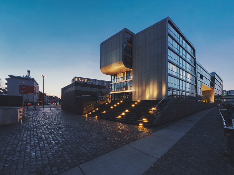 street, köln, illuminated, built structure, building exterior, germany, modern, office, clear sky, nature, dusk, building, cologne, office building exterior