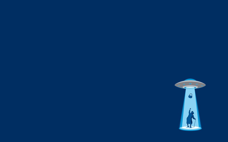 lights, blue background, UFOs, simple background, alien abduction, old people, humor, aliens, minimalism, handbags, 720P, UFO