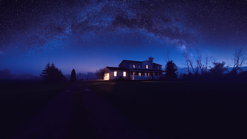 built structure, star, galaxy, blue, sky, night, tranquil scene, scenics - nature, 1080P, lights, star - space, milky way, house, astronomy, star field
