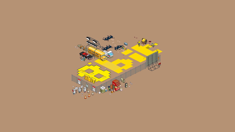 toy, pixels, cut out, yellow, copy space, symbol, delivering, machinery, mode of transportation, multi colored, factory, digital composite, studio shot
