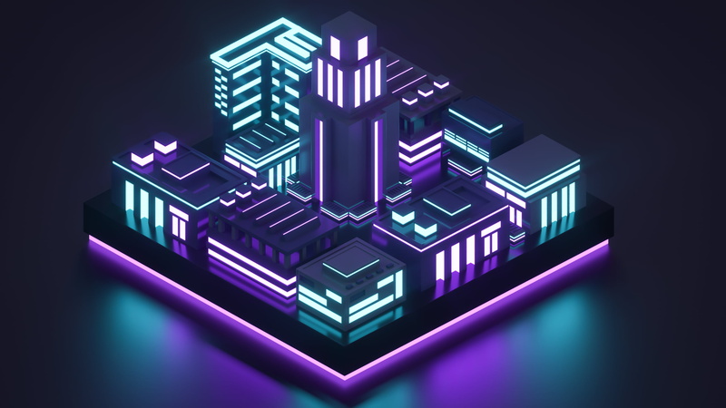 2K, abstract, isometric, digital, render, cyberpunk, retro theme, shining, reflection, neon, Retro Wave