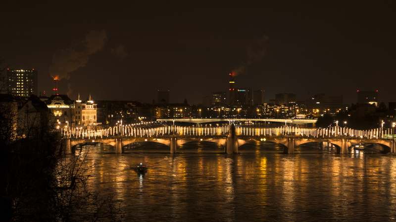rheinbrücke, architecture, christmas lights, lights, crossing the rhine, basel, 4K, city, arch bridge, reflection, connection, homes, water, travel destinations