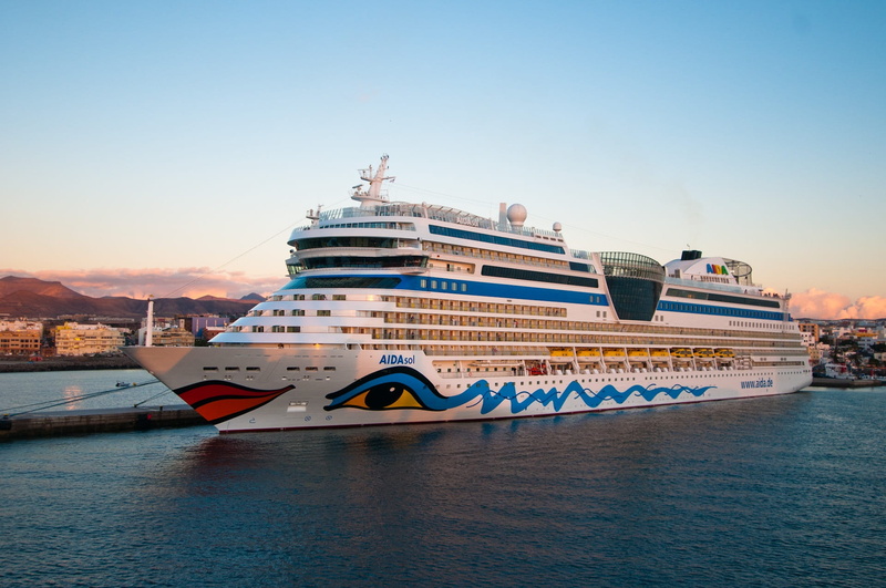 passenger ship, outdoors, anchorage, Aida, river, ship travel, 1080P, canary islands, city, luxury, cruise ship, travel destinations, built structure