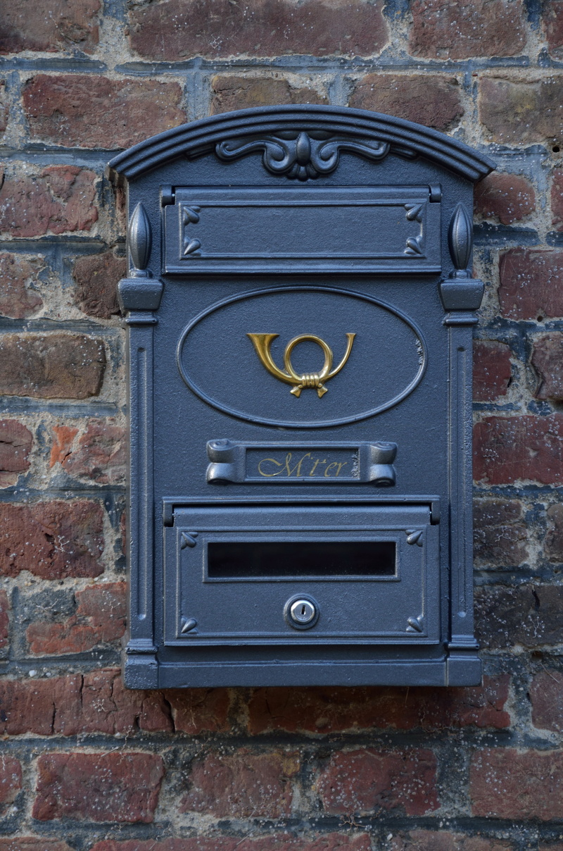 no people, wall - building feature, architecture, protection, security, metal, mail, door, letter boxes, blue, wall, entrance, close-up, 4K, brick, mounted