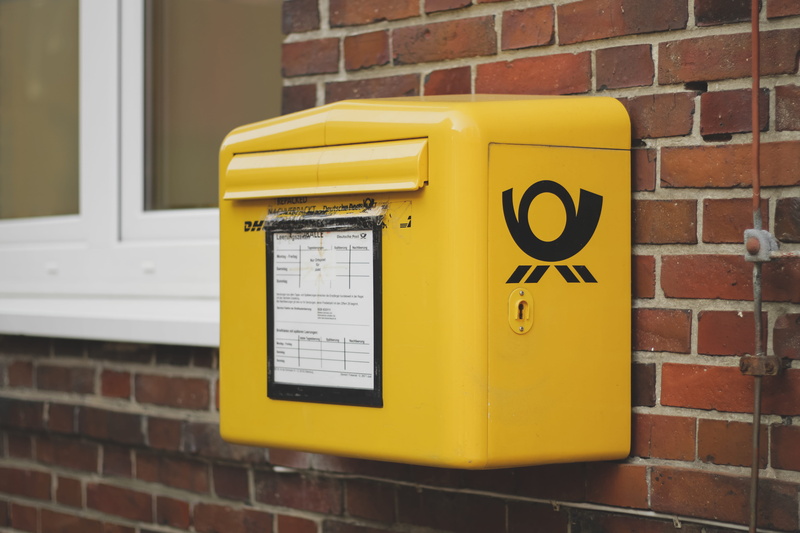 postbox, brick wall, connection, outdoors, germany, convenience, no people, brick, royal mail, comunication, technology, box, western script, post, yellow box