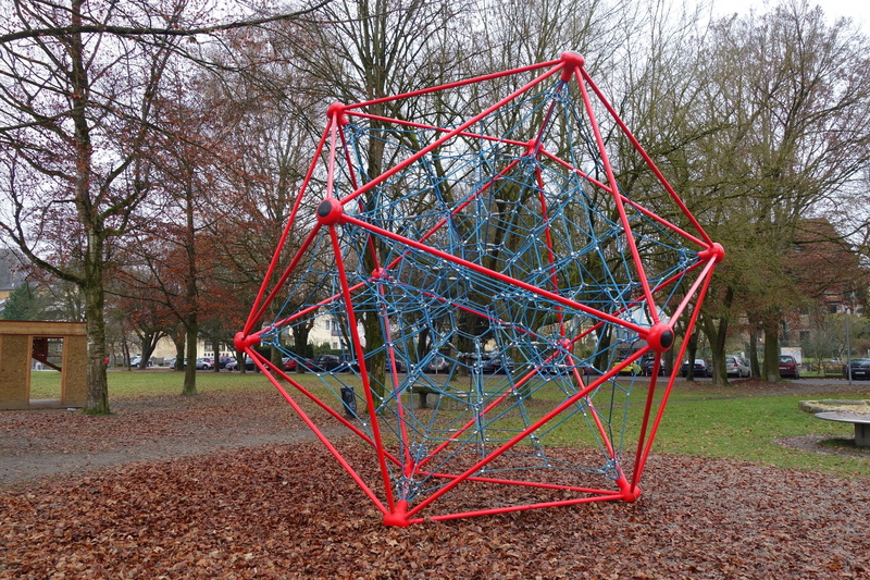 Space, jungle gym, outdoors, klettergerüst, sky, outdoor play equipment, built structure, plant, no people, land, childrens playground, ropes, field, Geometry