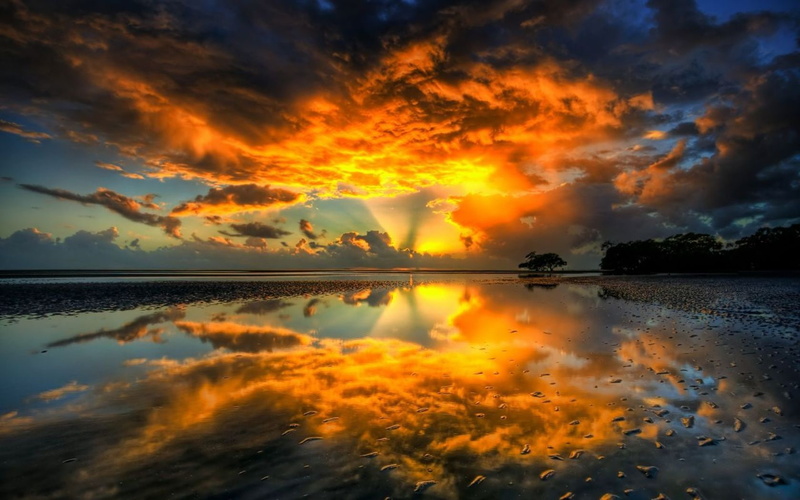 sunset, nature, 720P, beach, shockwave, reflections, skyscapes, shore