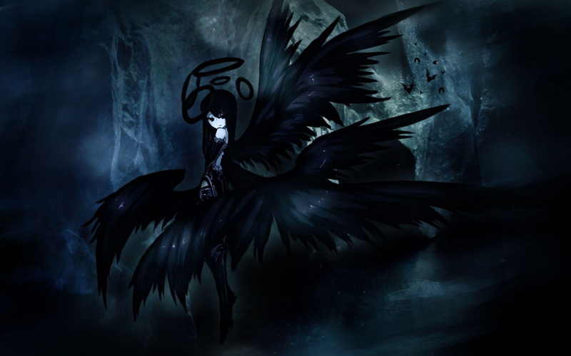 1920x1200, angel, wings, girl, woman, anime, black, photo, graphics, 1080P