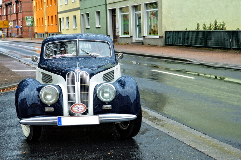 outdoors, retro styled, vehicle, stationary, transportation, vintage, eisenacher motor works, built structure, old car, 5K, luxury, on the move, emw327