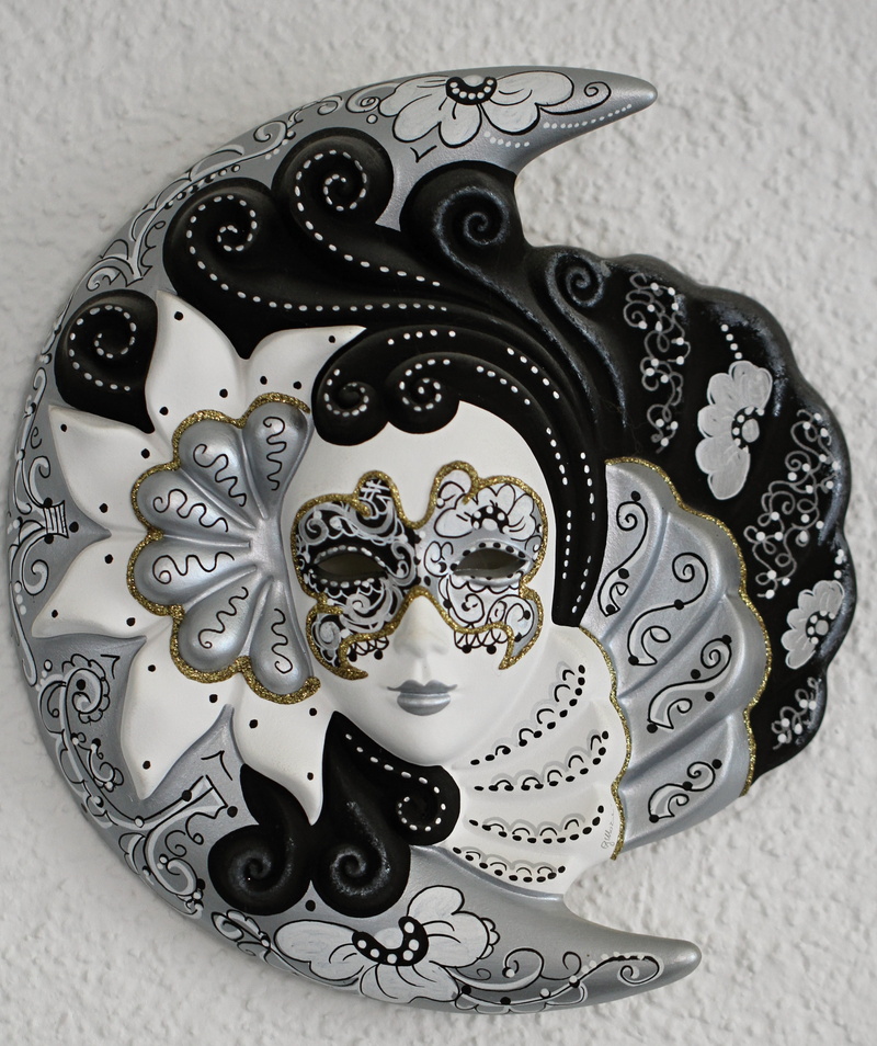masquerade, no people, italy, close-up, artists, hand labor, faces, craft, high angle view, gray, venetian, indoors, valuable, creativity, decoration, pattern