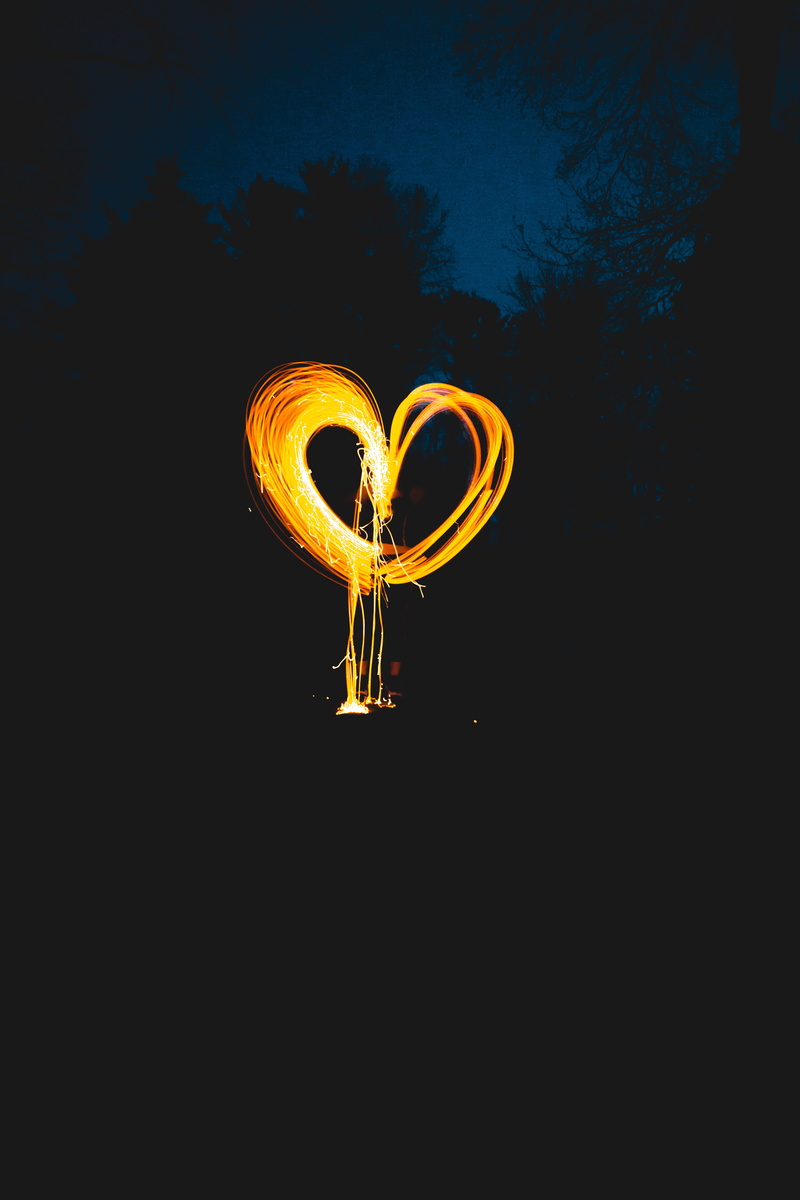 night, steel, illuminated, lighting equipment, single object, heart, long exposure, sky, glowing, celebration, yellow, communication, event