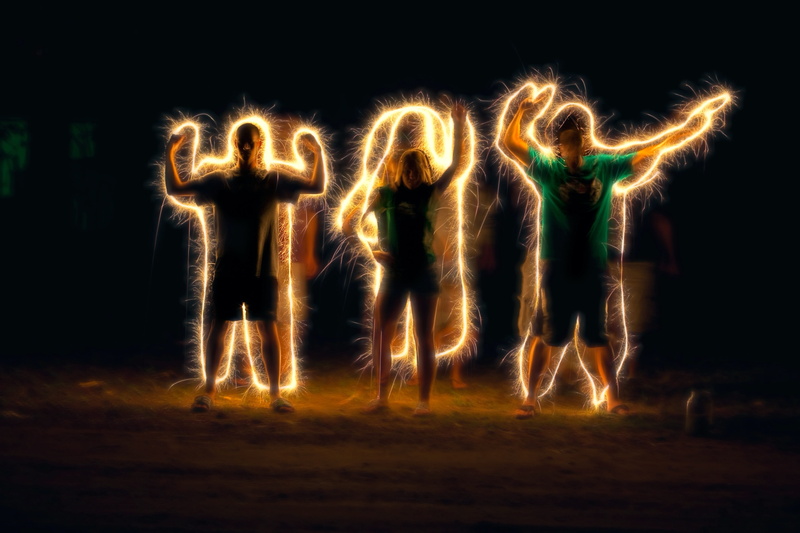 gold, people, pyrotechnics, long exposure, wool, sparkler writing, full length, sportsman, standing, sparkler, illuminated, three persons, firework, design