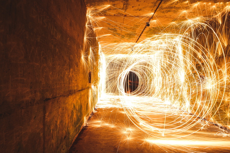 burning, blurred motion, shape, light painting, alley, spiral, light trail, dark, geometric shape, wire wool, lights, sparks, wall, motion, spinning, 5K