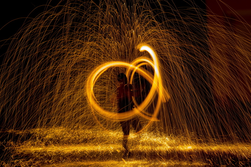 spinning, light painting, night, sign, fire - natural phenomenon, burning, glowing, shape, light, skill, radio, creativity, long exposure, fireworks, blurred motion