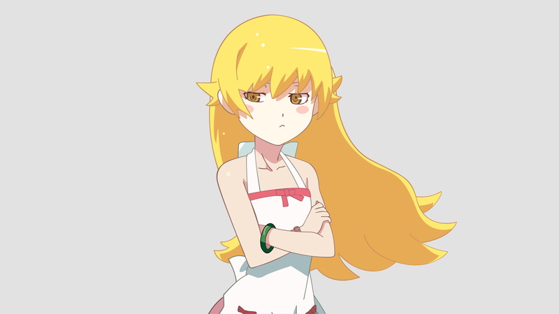 Monogatari Series, fun, blonde, childhood, men, women, yellow, one person, cartoon, lifestyles, anime, 4K, white background, domestic animals, child, celebration