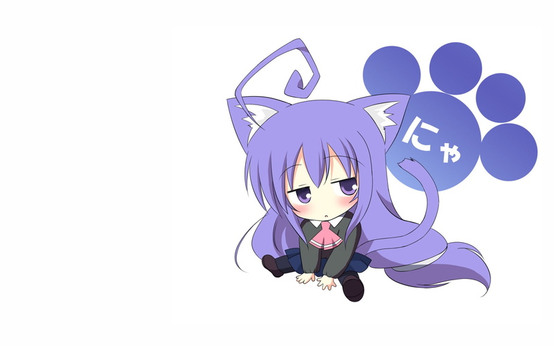 catgirl, kocchi, purple, hair, eyes, 1080P, artifacts, miniwa, acchi, tsumiki
