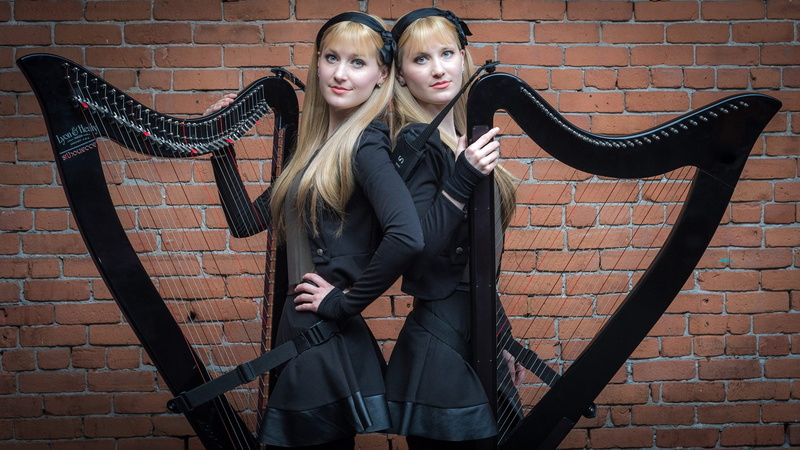 Camille and Kennerly, harp, women, 1080P, Harp Twins