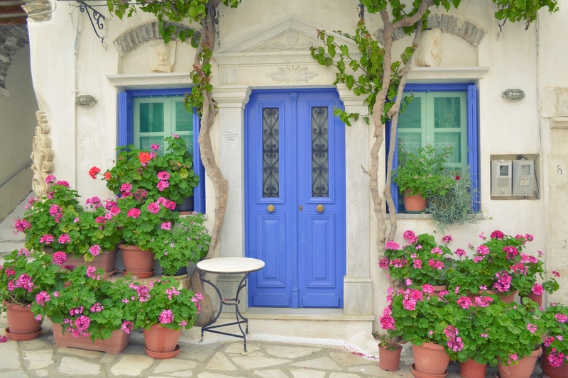 pyrgos, potted plant, architecture, tinos, white, building, tinos island pyrgos, flower, flower pot, plant, scenery, landscape, pirgos, island, blue, gardening